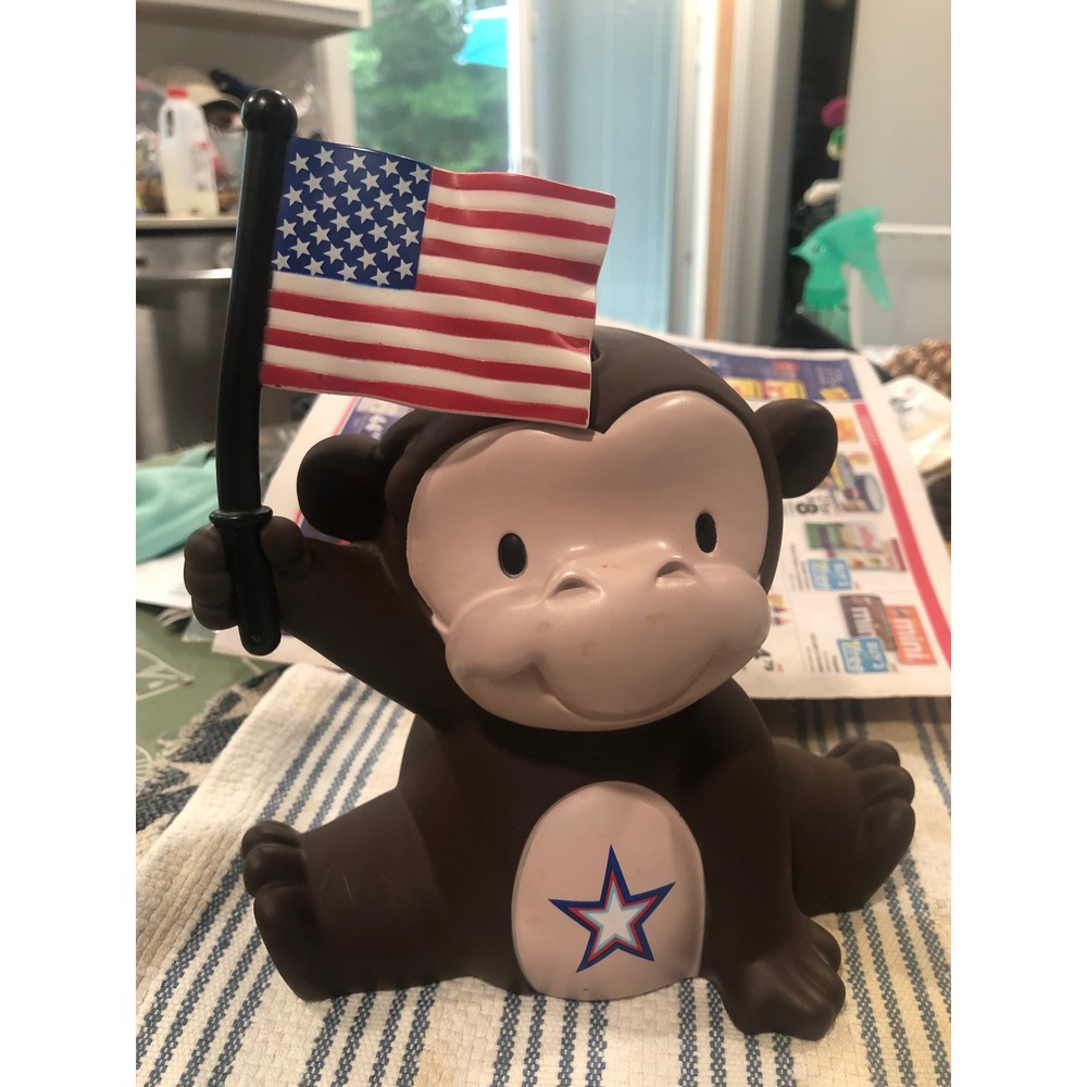 Old Navy Monkey Piggy Bank Patriotic American Flag Star Brown Collectible Coin